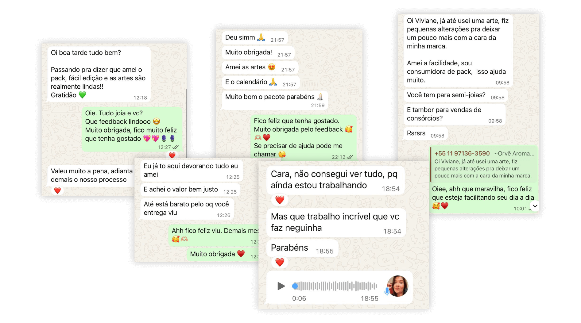 Prints de WhatsApp com depoimentos reais de clientes satisfeitos